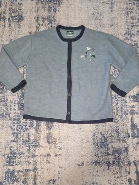 Vintage Wild Wings Women's Embroidered Chickadee Bird Fleece Cardigan Size XL
